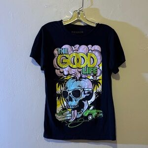 Reason Navy Tee with Skull and Car Design